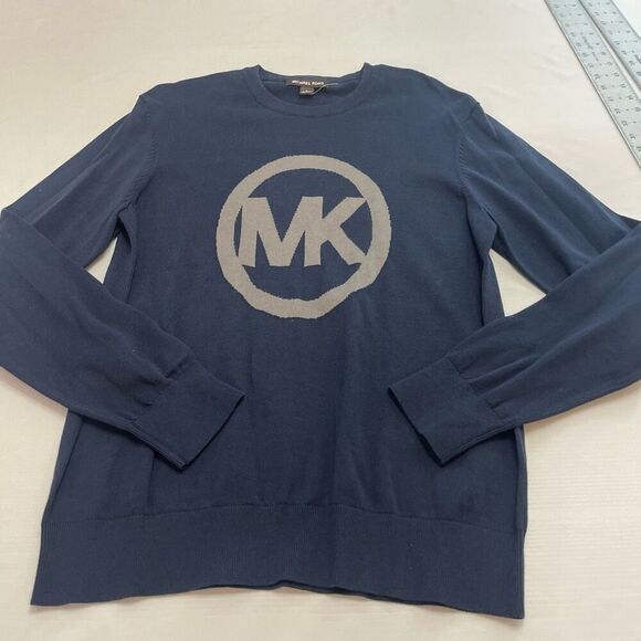 Michael Kors Logo Cotton Monogram Sweater Blue Men's Large Sweatshirt Pullover - Picture 1 of 6